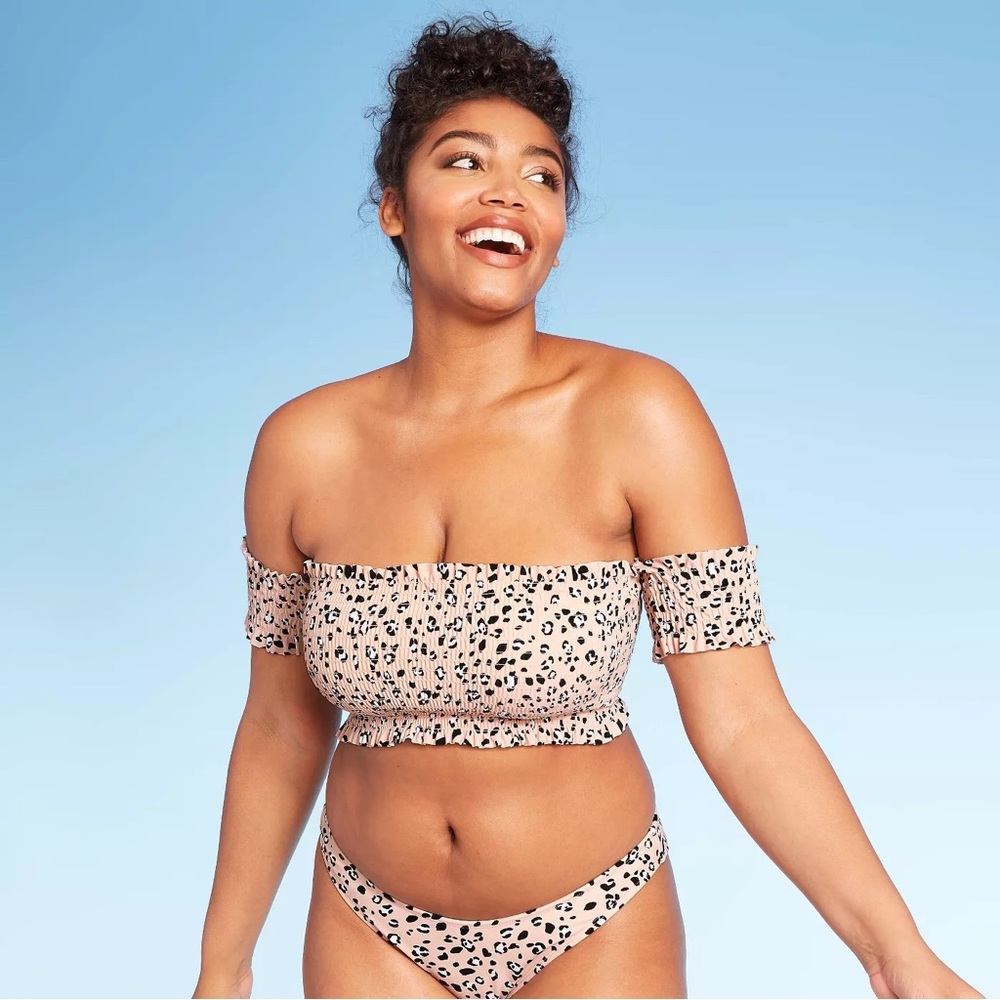 Leopard Print Off-Shoulder Bikini Top